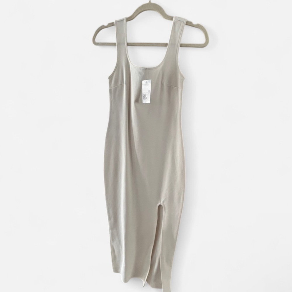 NWT Forever 21 Ivory Cream Sleeveless Bodycon Midi Dress with leg slit